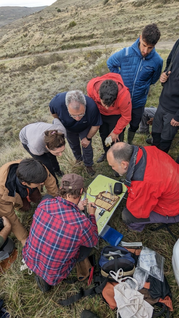 Equipo de muestreo en una ladera